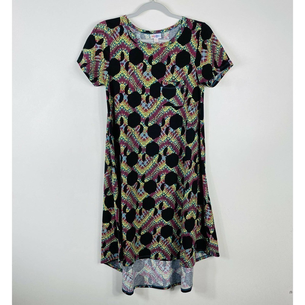 LuLaRoe Size XXS Minnie Mouse Carly Dress Short Sleeve High Low Pocket